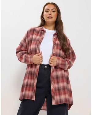 Yours Clothing Oversized Check Shirt - Red