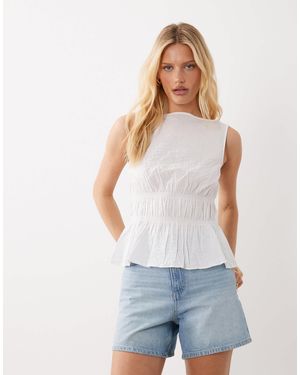 ARKET Top en coton majoritaire à corsage froncé - Blanc