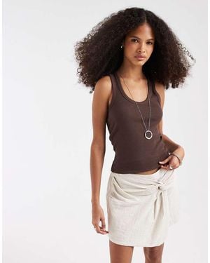 Pieces Textured Cotton High Waist Knot Detail Skort - Natural