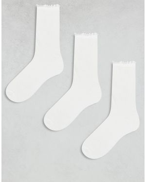 Pieces 3 Pack Pointelle Socks With Ruffle Trim - White