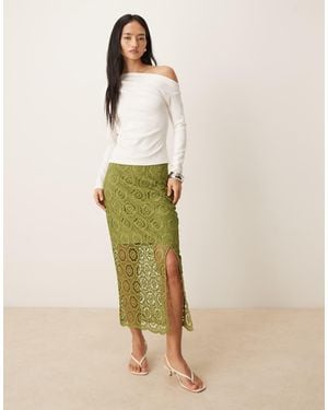 Lovedrobe Crochet Lace Midi Skirt - Natural