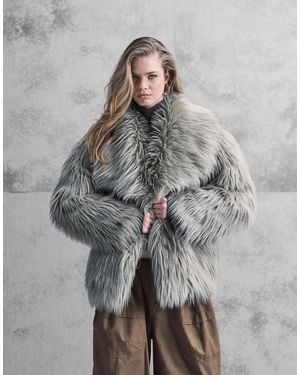 ASOS Oversized Jacket With Faux Fur Collar - Grey