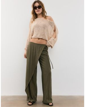 Stradivarius Flowing Wrap Trousers - Natural
