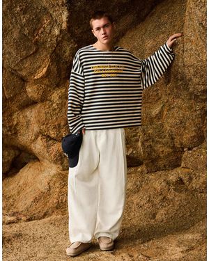 Bershka – superweite hose aus leinenmix - Braun