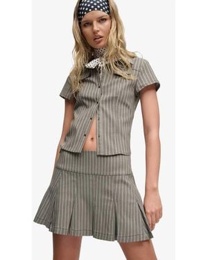 Bench x Superdry & Co Logo Pleated Stripe Mini Skirt - White