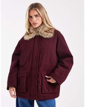 Miss Selfridge Faux Fur Collar Parka - Purple