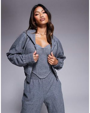 Wanderdoll Constance Cropped Zip Up Hoodie Co-ord - Blue