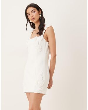 JW PEI Square Neck Corsage Applique Tailored Mini Dress - Natural