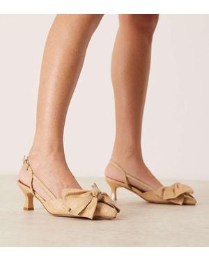 Glamorous Kitten Heel Shoes With Bow - Natural