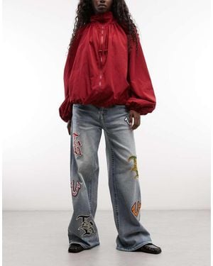 TRUE RELIGION Multi Patch Super baggy Flap Pocket Jeans - Red