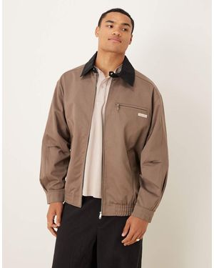Calvin Klein Long Sleeve Blouson Jacket With Contrast Collar - Natural
