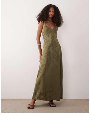 ARMANI EXCHANGE Vestido Largo Caqui Con Tirantes Cruzados En La Espalda Y Patrón Floral De Jacquard De -Verde