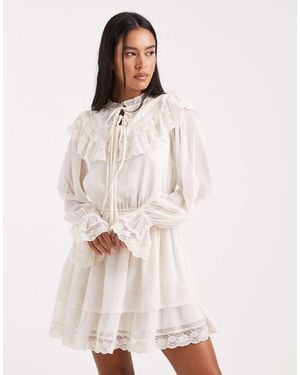 Miss Selfridge Chiffon Victoriana Ruffle Mini Dress - Natural