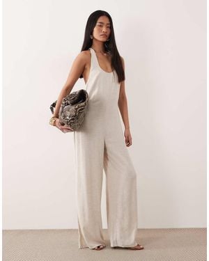 ASOS Wide Leg Jumpsuit With Twist Back - Natural