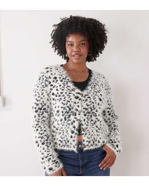 Collusion Plus Fluffy Snow Leopard Knitted Cardi - White