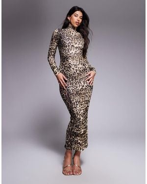 Ruched & Ready Too Good High Neck Mesh Sculpted Bodycon Maxi Dress - Multicolour
