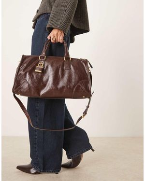 Mango Bolso De Ciudad Marrón Oscuro Con Charm De Candado De - Azul