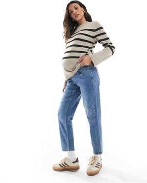 Mama.licious Mamalicious Maternity Straight Leg Jeans With Soft Over The Bump Band - Blue