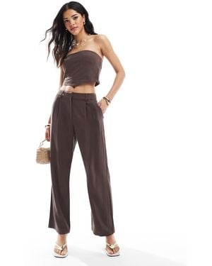 4th & Reckless Linen Blend Tailored Wide Leg Trousers Co-Ord - Brown