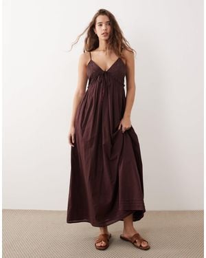 Miss Selfridge Embroidered Detail Cami Maxi Dress - Brown