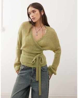 Reclaimed Vintage Knitted Wrap Cardigan - Green