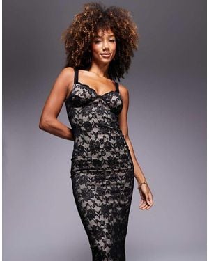 New Look 2 Tone Lace Midi Dress - Grey