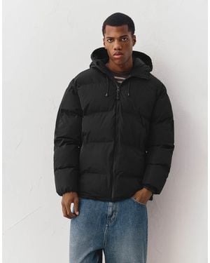 Pull&Bear Heat-sealed Quilted Jacket With Hood - Black