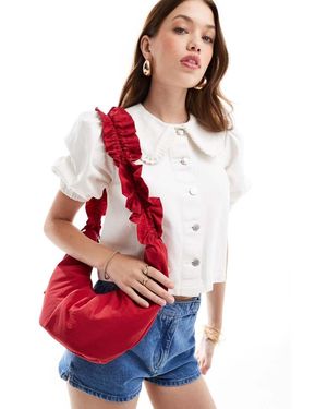 ASOS Bolso De Hombro Con Asa Fruncida Y Cierre De Lazo Regulable De - Rojo