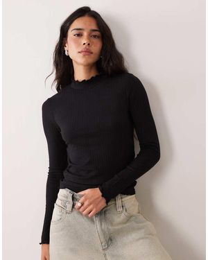 Jdy High Neck Lettuce Edge Top - Black