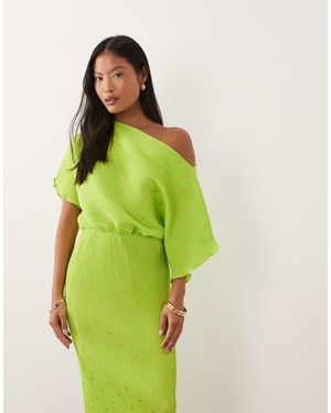 Never Fully Dressed Petite Tilly Off Shoulder Plisse Maxi Dress - Green