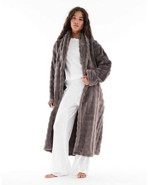 Loungeable Albornoz Midi Marrón Moca Con Cuello Esmoquin De Felpa De