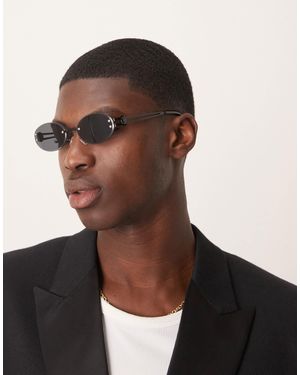 ASOS Oval Rimless Sunglasses With Smoke Lens And Metal Black Frame - Brown
