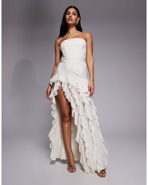 Oh Polly Diletta Ruffle Trim Strapless Maxi Dress - Grey