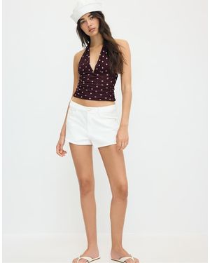 Stradivarius Printed Red Halter Top - White