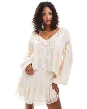 Pull&Bear Blusa Écru Con Pizzo E Volant - Neutro