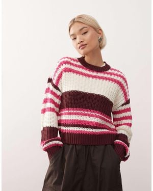 Noisy May Chunky Open Knit Sweater - Red