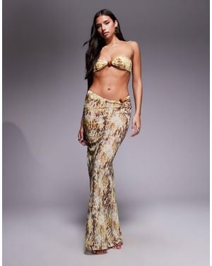 South Beach Abstract Print Mesh Maxi Beach Skirt - Blue