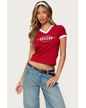 Edikted Santa Monica V Neck T Shirt - Red