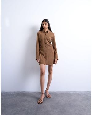 TOPSHOP Tuck Side Shirt Dress - Brown