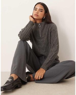 Jdy Half Zip Cable Pullover Jumper - Grey