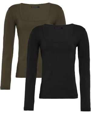 French Connection 2 Pack Cotton Square Neck Long Sleeve Tops - Black