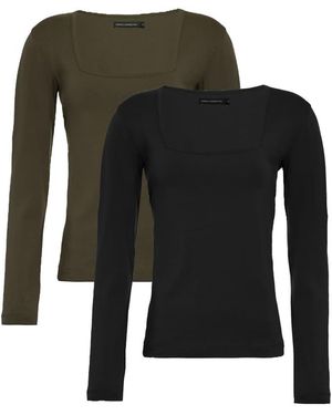 French Connection 2 Pack Cotton Square Neck Long Sleeve Tops - Black