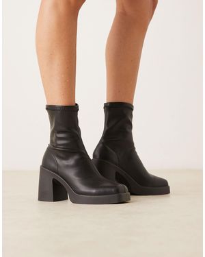 Asos Design Wide Fit Edison Square Toe Chunky Heeled Sock Boots - Black