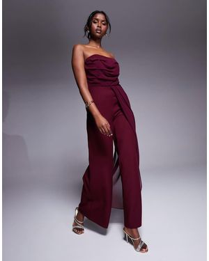 ASOS Mono Largo Con Corpiño Palabra De Honor Y Pantalones De Sastre De Chifón De -Negro - Morado