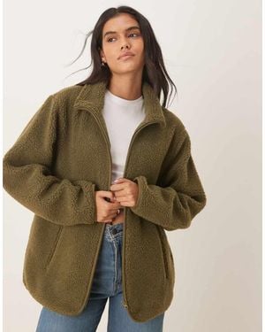 ASOS Borg Zip Through Fleece - Green