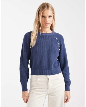 Mango Teen Button Detail Knitted Jumper - Blue