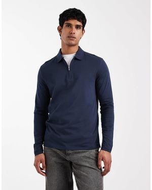 ASOS – hochwertiges langärmliges oberteil mit polokragen aus supima®-baumwolle - Blau