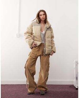 Noisy May High Neck Teddy Padded Jacket - Natural