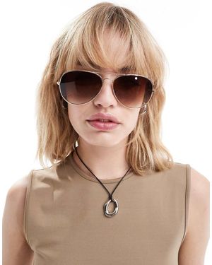 Weekday Gafas De Sol Doradas Estilo Aviador Extragrandes Con Lentes Marrones De - Marrón