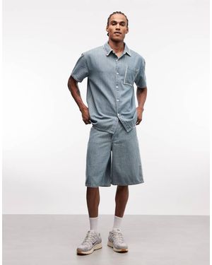 Liquor N Poker Pinstripe Denim Jort Co-ord - Blue